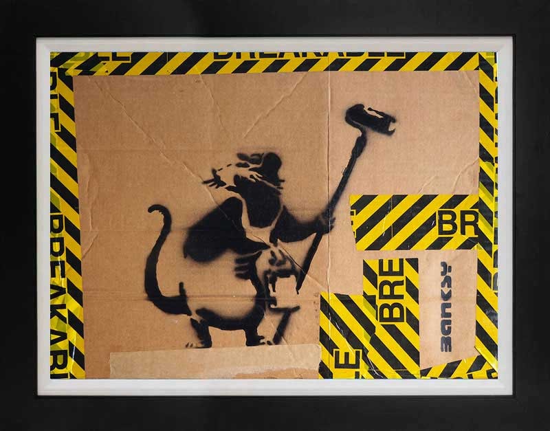 Banksy original on cardboard Rat Breakable (English 1974) The Decorator (1 of 1)