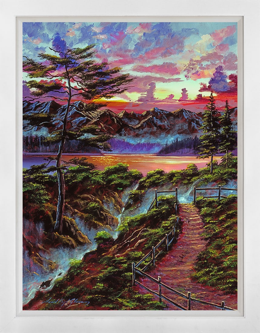 David Lloyd Glover (American 1949) First Light of Morning Mixed Media original painting David Lloyd: Mixed media on canvas by David Lloyd Glover Hand signed by the artist. On canvas. Approx image size 18x24 inches Custom framed and includes certificate. This work was purchased directly from the artis