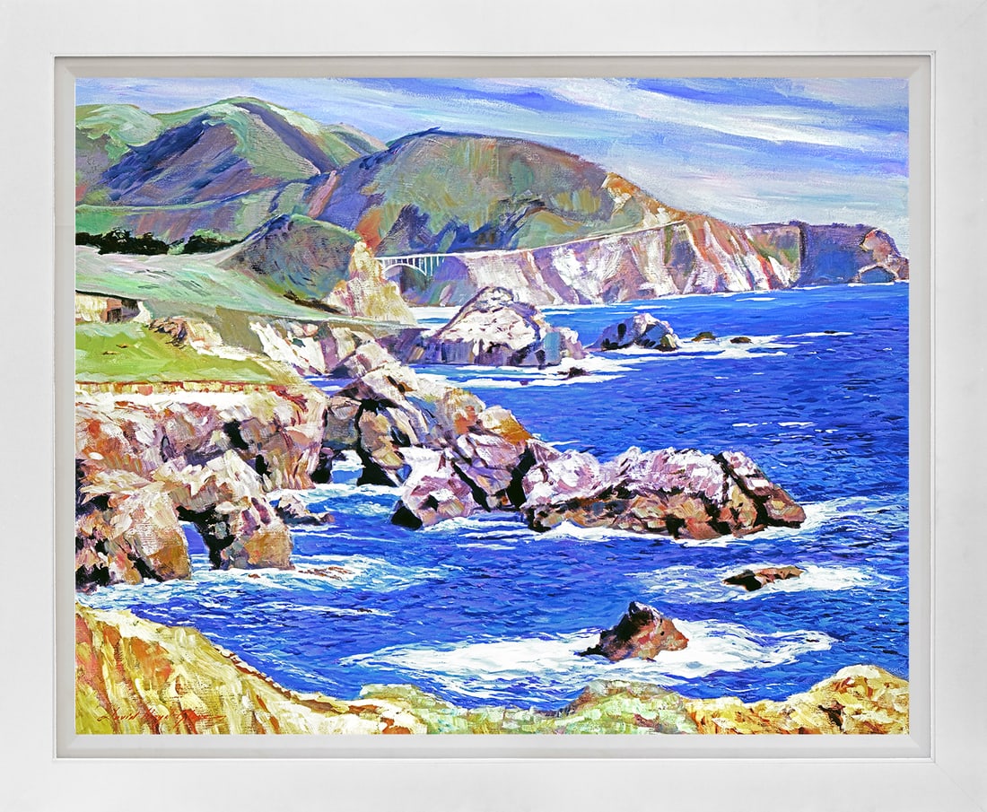David Lloyd Glover (American 1949) Big Sur Scape Mixed Media Original Painting on canvas David Lloyd: Glover (American, 1949) Big Sur Scape Mixed Media Original Painting on canvas David Lloyd Glover (American 1949)Mixed media on canvas by David Lloyd Glover Hand signed by the artist. On canvas image s