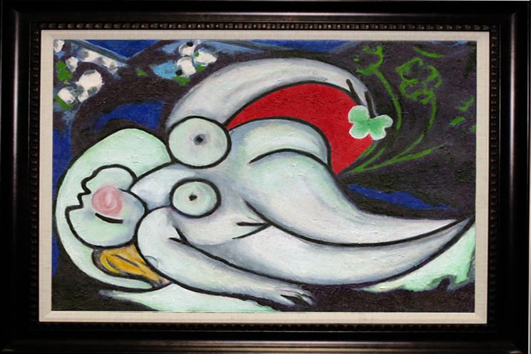 Pablo Picasso (Spanish 1881-1973) Limited Edition Hand Embellished Painting ink on embellished: Pablo Picasso (Spanish 1881-1973) Limited Edition Hand Embellished Painting ink on embellished canvas Femme Couchee. Part of the collection Domaine Picasso, signed by the Estate. Custom framed. 26 x 2