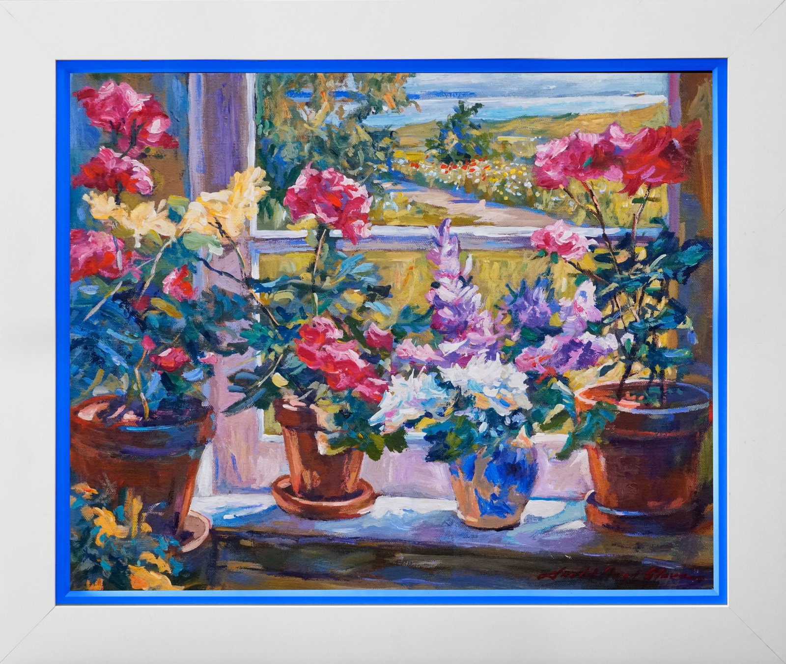 David Lloyd Glover (American 1949) Hand Embellished Painting on canvas by David Lloyd Glover: Hand Embellished Painting on canvas by David Lloyd Glover. Approx 26 x 26 inches image size. Custom framed and includes certificate Hand signed by the artist. One-of-a-kind original. This work was