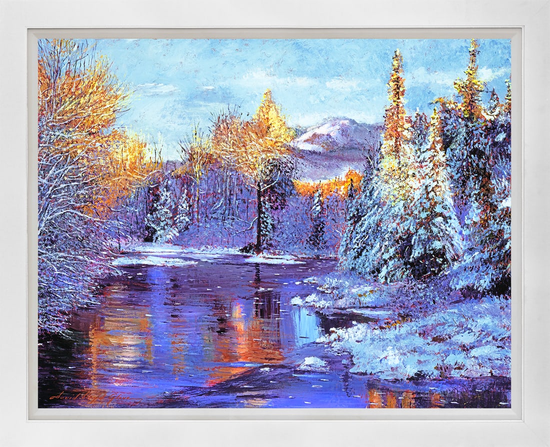 David Lloyd Glover (American 1949) Winter Lake Memories Mixed Media original David Lloyd Glover: Winter Lake Memories Mixed Media Original Painting on canvas David Lloyd Glover One of a kind. Hand signed by the artist. On canvas Approx image size 18x24 inches Custom framed and includes certificat