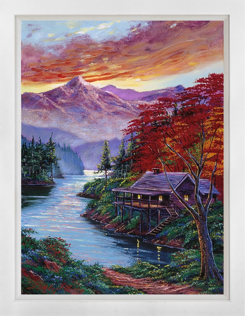 David Lloyd Glover (American 1949) Sunset Cove Mixed Media Original Painting on canvas David Lloyd: Mixed Media Original Painting on canvas David Lloyd Glover One of a kind. Hand signed by the artist. On canvas Approx image size 18x24 inches Custom framed and includes certificate This work was purch