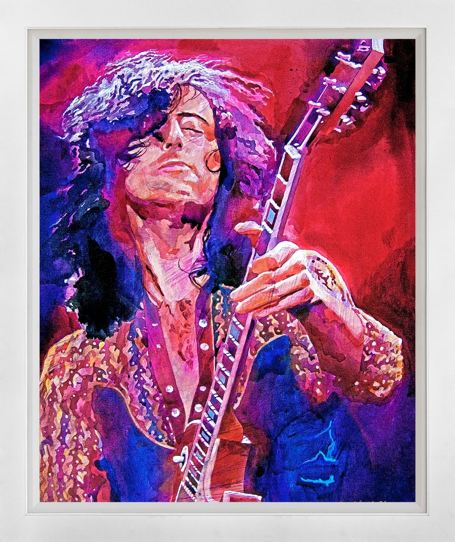 David Lloyd Glover (American 1949) Jimmy Page Led Zeppelin Mixed Media Original Painting on canvas: Jimmy Page Led Zeppelin Mixed Media Original Painting on canvas David Lloyd Glover One of a kind. Hand signed by the artist. On canvas Approx image size 18x24 inches Custom framed and includes certifi
