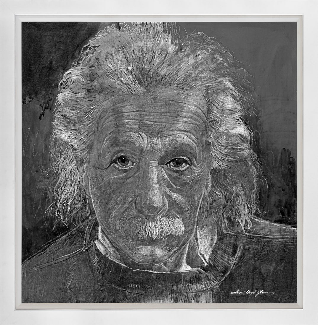 David Lloyd Glover (American 1949) Einstein the Genius Origina mixed media on paper by David Lloyd: Mixed Media Original painting on paper David Lloyd Glover One of a kind. Hand signed by the artist. On canvas. Approx image size 24 x18 inches. Custom framed and includes certificate This work was pur