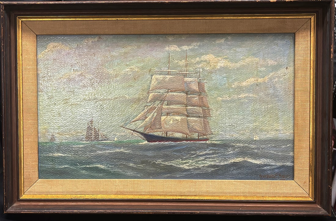 Original Vintage Oil Painting Seascape Signed with Original Frame: Original Vintage Oil Painting Seascape Signed with Original Frame. Approx. 19 x 12.5 inches image size. step Art Artwork Artist.