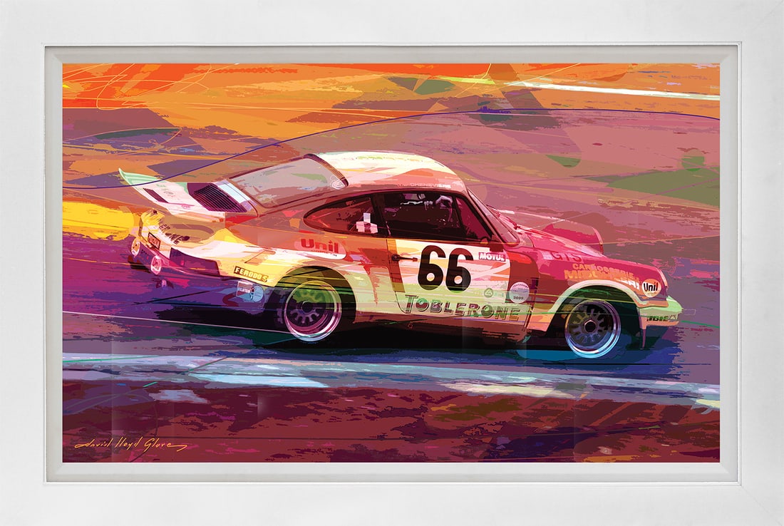 David Lloyd Glover (American 1949) Racing Porsche 911 Hand Embellished Painting canvas by David: Racing Porsche 911. Hand Embellished Painting on canvas Limited Edition on canvas by David Lloyd Glover. Hand signed by the artist. On canvas. Approx 30 x 24 inches Custom framed and includes certific