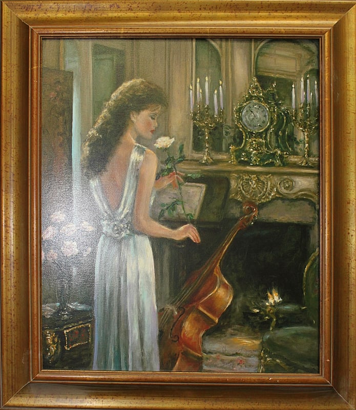 Corrine Layton Limited Edition Ink By the Fireplace: Corrine Layton Limited Edition ink on canvas. By the Fireplace. Hand Signed and numbered ink on canvas. 24x28 inches Approx. Includes Certificate of Authenticity. Art Artwork Artist.