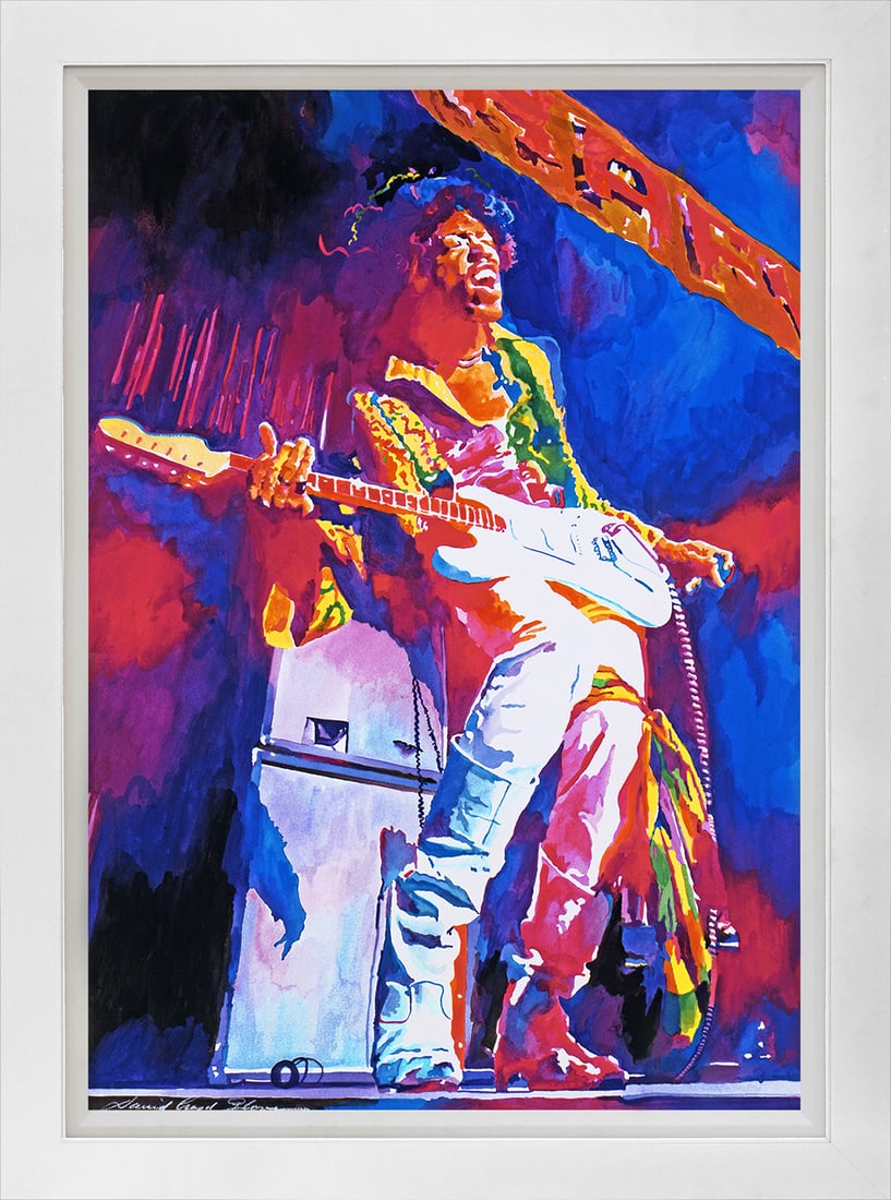 David Lloyd Glover (American 1949) Jimi Hendrix Mixed media Original Painting on canvas by David: Mixed media on canvas by David Lloyd Glover Hand signed by the artist. On canvas image size. Approx image size 18x24 inches. Custom framed and includes certificate. This work was purchased directly fr