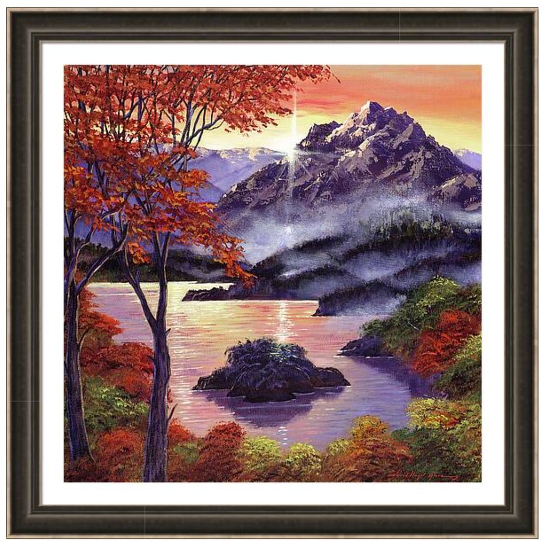 David Lloyd Glover (American 1949) Sunset Over The Mountain Peak Original Mixed Media Painting on (1 of 1)