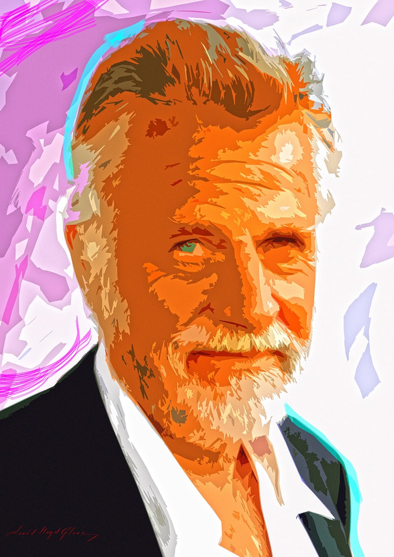 David Lloyd Glover (American 1949) Worlds Most Interesting Man Original Mixed Media Painting on: David Glover (American, 1949) Worlds Most Interesting Man Original Mixed media on canvas by David Lloyd Glover Hand signed by the artist. On canvas image size Approx image size 18x24 inches Custom fra