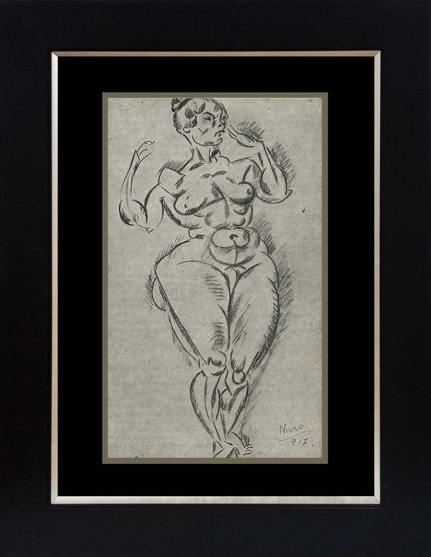 Joan Miro (Spanish 1893-1983) Standing Nude Color Plate Lithograph: Joan Miro (Spanish 1893-1983) Color Plate Lithograph Printed in 1968. Custom framed. Includes documentation. Approx 24x26 inches. Art Artwork Artist.
