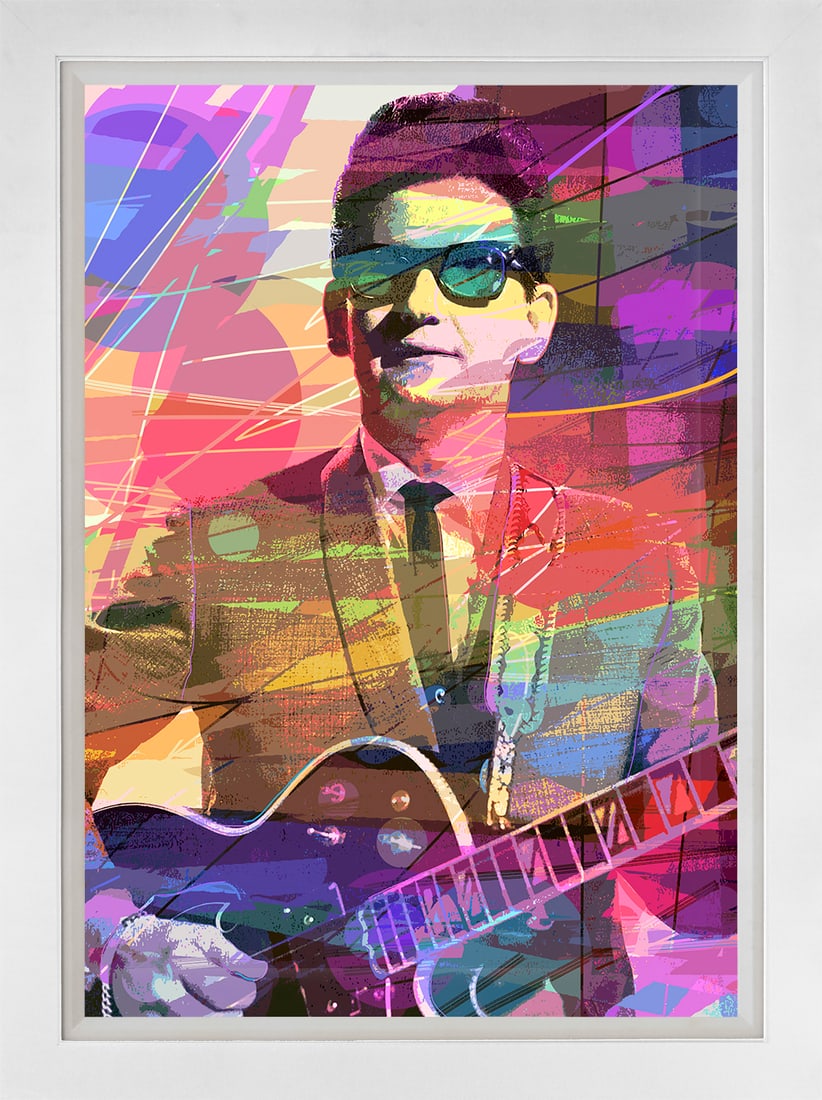 David Lloyd Glover (American 1949) Roy Orbison 1963 Mixed Media Original Painting on canvas David: Mixed media on canvas by David Lloyd Glover Hand signed by the artist. On canvas image size Approx image size 18x24 inches Custom framed and includes certificate This work was purchased directly from 