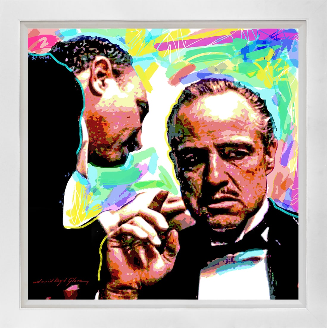 David Lloyd Glover (American 1949) The Godfather by David Lloyd Glover Hand Embellished Painting on: The Godfather Hand Embellished Painting on canvas by David Lloyd Glover Hand signed by the artist. Image size 24x24 inches. Approx 29x29 inches Custom framed and includes certificate. This work was pu
