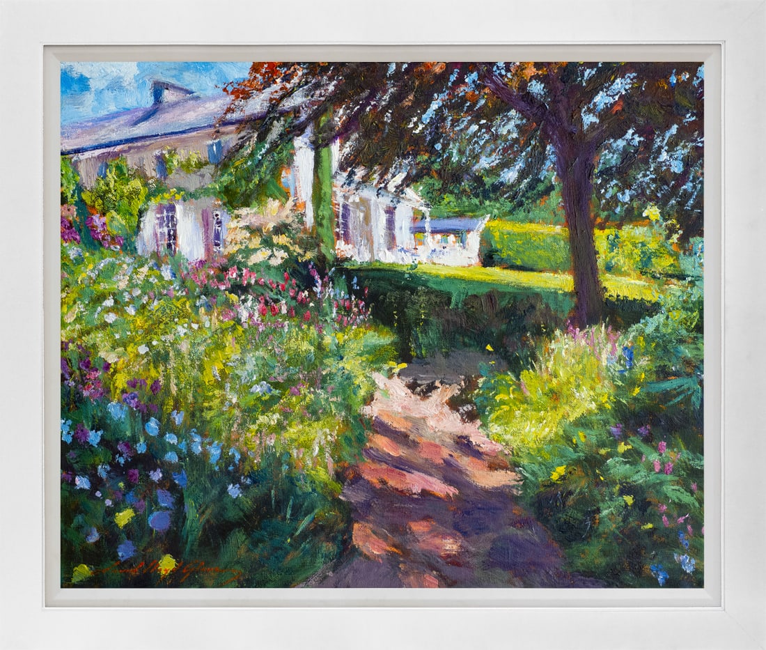 David Lloyd Glover (American 1949) Garden at the Summer House Mixed Media Original Painting on: Mixed media on canvas by David Lloyd Glover Hand signed by the artist. Approx image size 18x24 inches Custom framed and includes certificate This work was purchased directly from the artist. Art Artwo