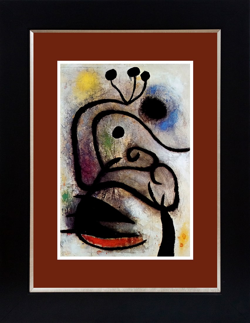 Joan Miro (Spanish 1893-1983) color plate lithograph 1968: Joan Miro (Spanish 1893-1983) Color Plate Lithograph from Mourlot Press in Paris. Approx 20x24 inches. Professionally framed. Includes certificate of authenticity. Art Artwork Artist.