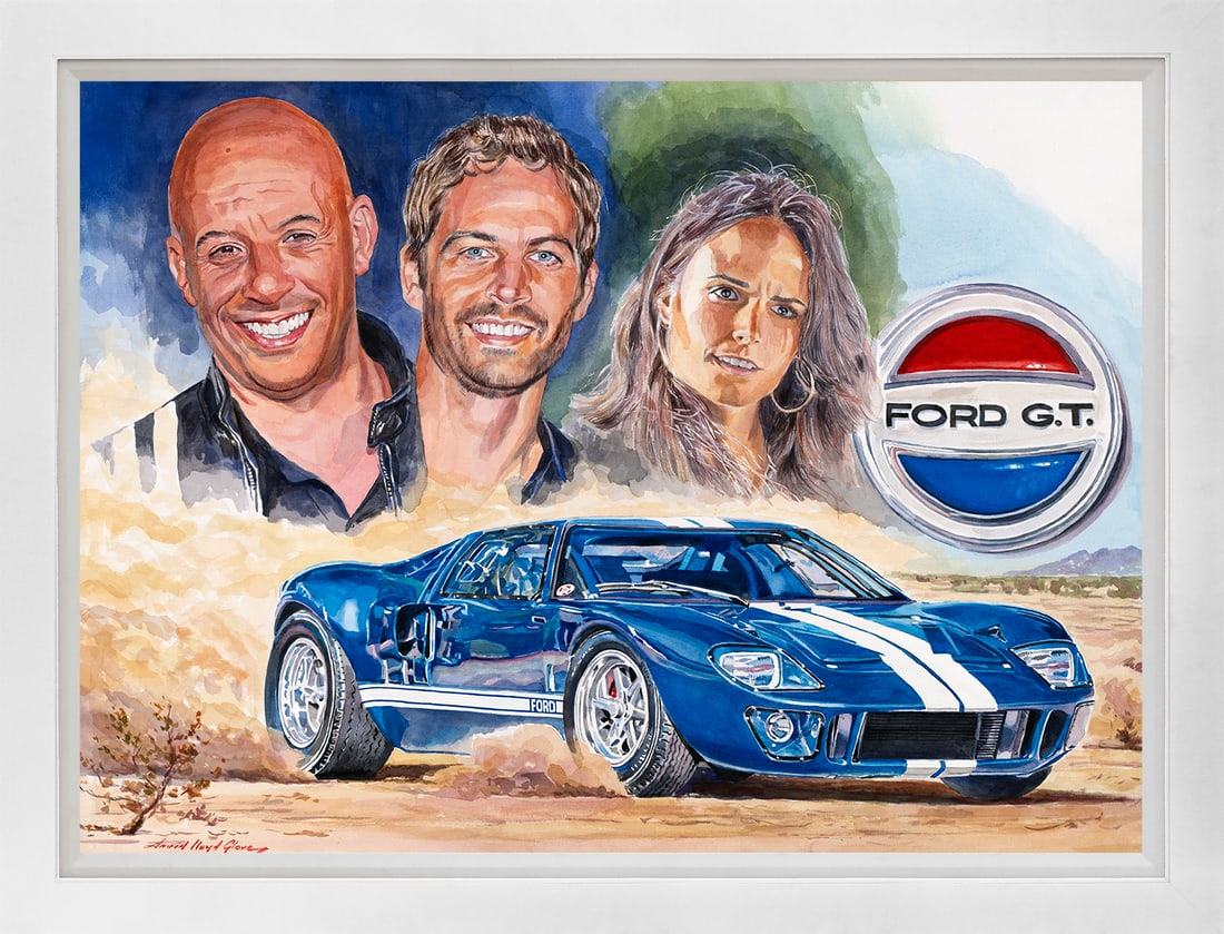 David Lloyd Glover (American 1949) Train Heist GT40 Master Fast five Limited Edition on canvas (1 of 1)