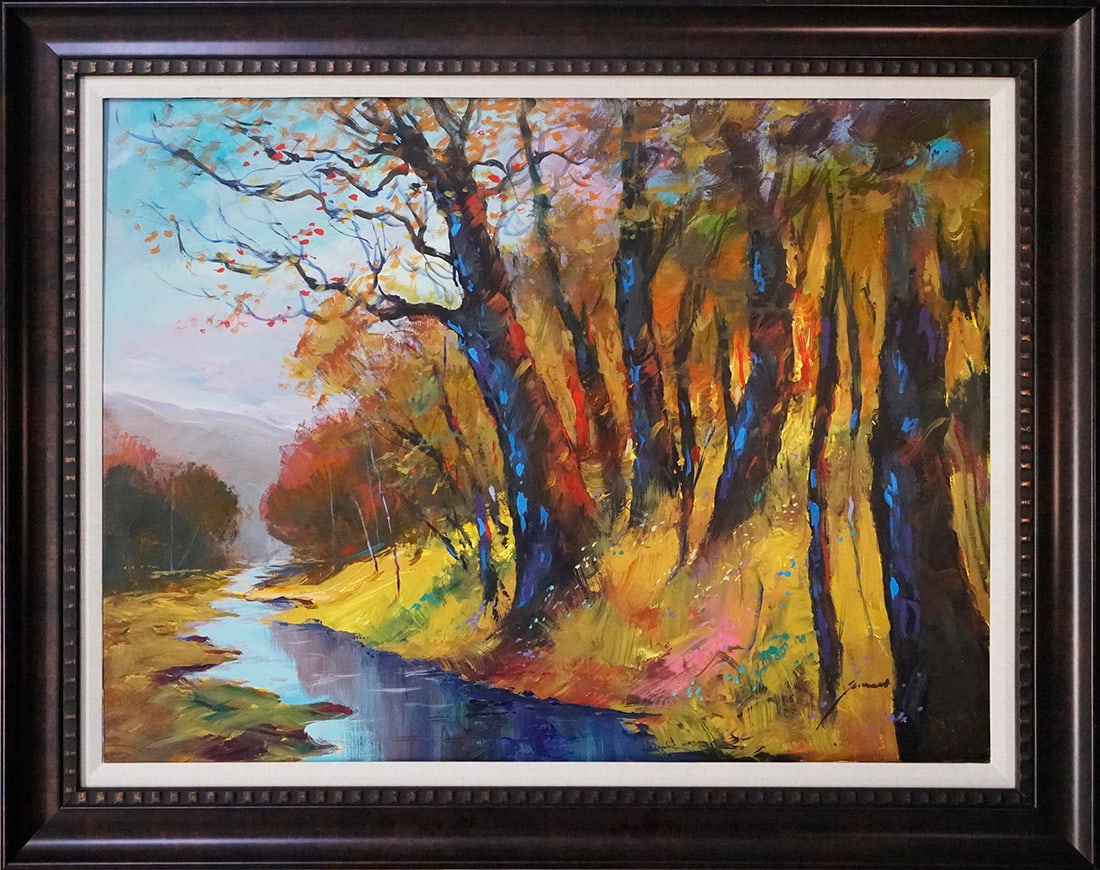 Michael Schofield (American 1947) Original Landscape on canvas Michael Schofield: Michael Schofield (American 1947) Original Painting on canvas. Hand signed by the artist. Approx image size 30 x 40 inches. One-of-a-kind original. Includes certificate Custom framed. This work was pu