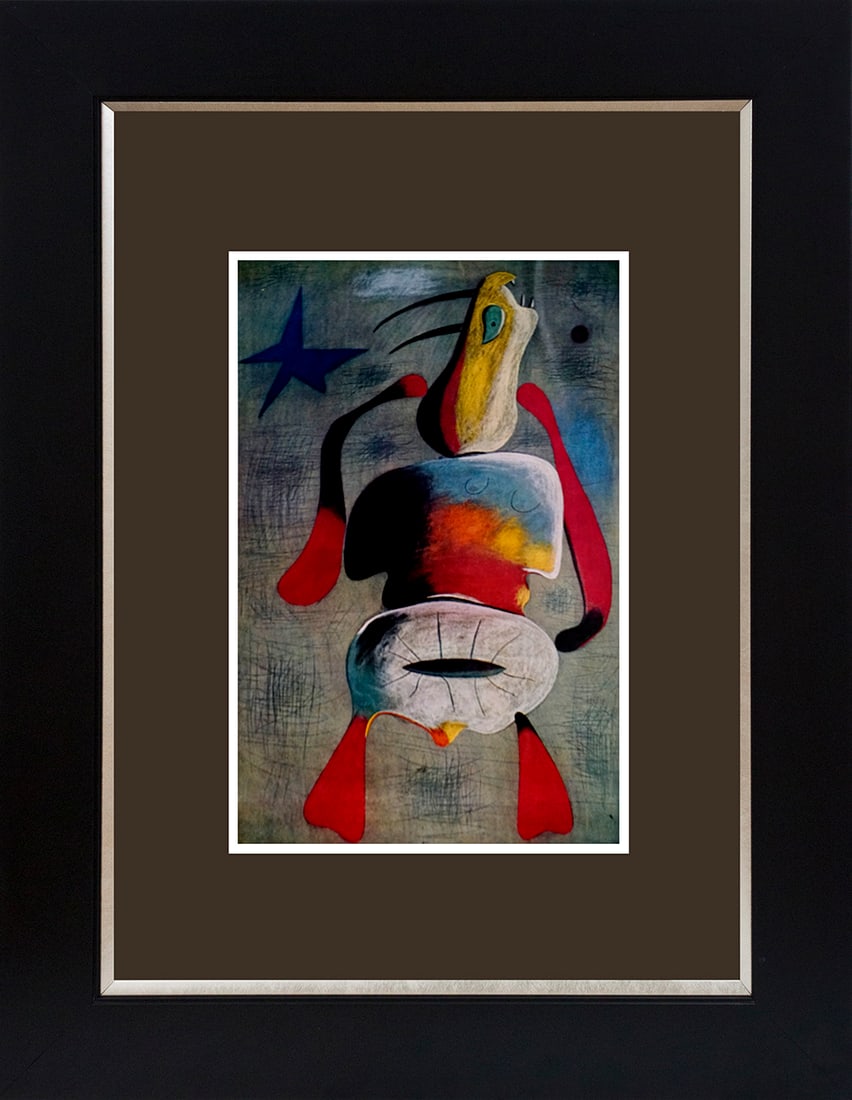 Joan Miro (Spanish 1893-1983) color plate lithograph 1959: Joan Miro (Spanish 1893-1983) 1959 Lithograph from Mourlot Press in Paris. Approx 20x24 inches. Professionally framed. Includes certificate of authenticity. Art Artwork Artist.