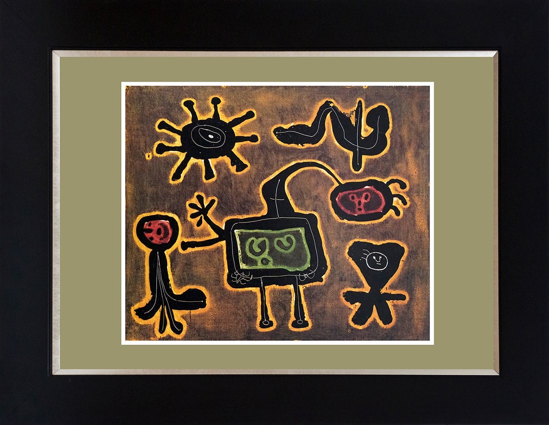 Joan Miro (Spanish 1893-1983) color plate lithograph 1959: Joan Miro (Spanish 1893-1983) 1959 Lithograph from Mourlot Press in Paris. Approx 20x24 inches. Professionally framed. Includes certificate of authenticity. Art Artwork Artist.