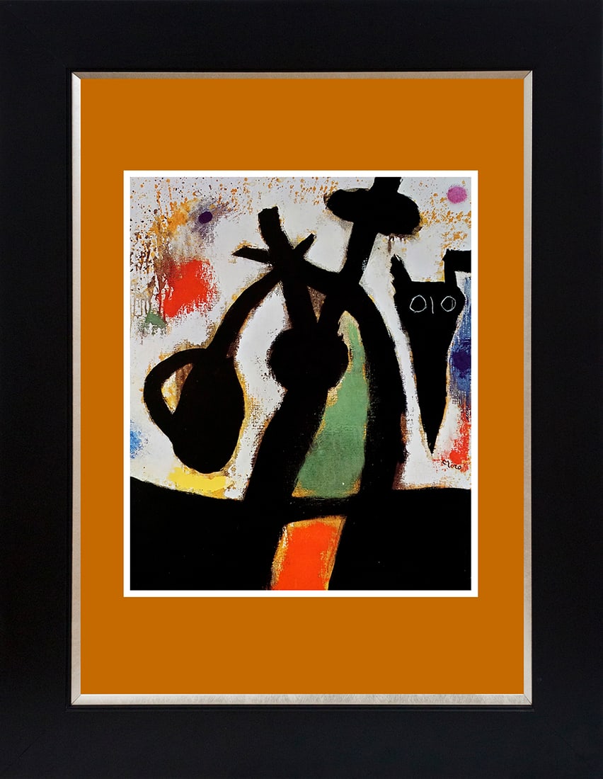 Joan Miro (Spanish 1893-1983) color plate Lithograph: Joan Miro (Spanish 1893-1983) 1959 Lithograph from Mourlot Press in Paris. Approx 20x24 inches. Professionally framed. Includes certificate of authenticity. Art Artwork Artist.