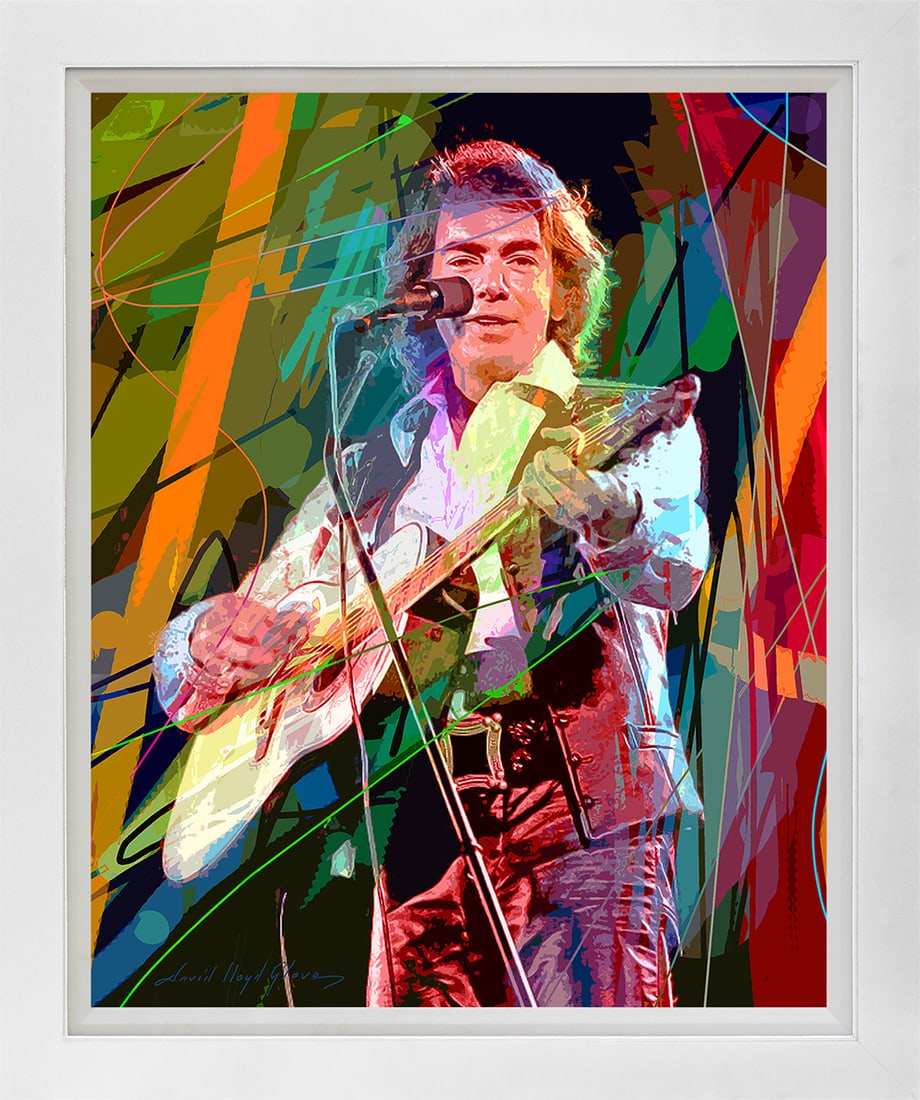 David Lloyd Glover (American 1949) Neil Diamond Hot August Night David Llloyd Glover Mixed Media: Neil Diamond Hot August Mixed media on canvas by David Lloyd Glover Hand signed by the artist. Approx image size 18x24 inches. Custom framed and includes certificate. This work was purchased directly 