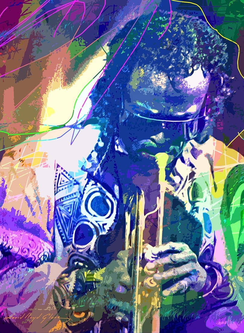 David Lloyd Glover (American 1949) Miles Davis painter of jazz Original Mixed Media Painting on: Mixed media on canvas by David Lloyd Glover Hand signed by the artist. On canvas image size Approx image size 18x24 inches Custom framed and includes certificate This work was purchased directly from 