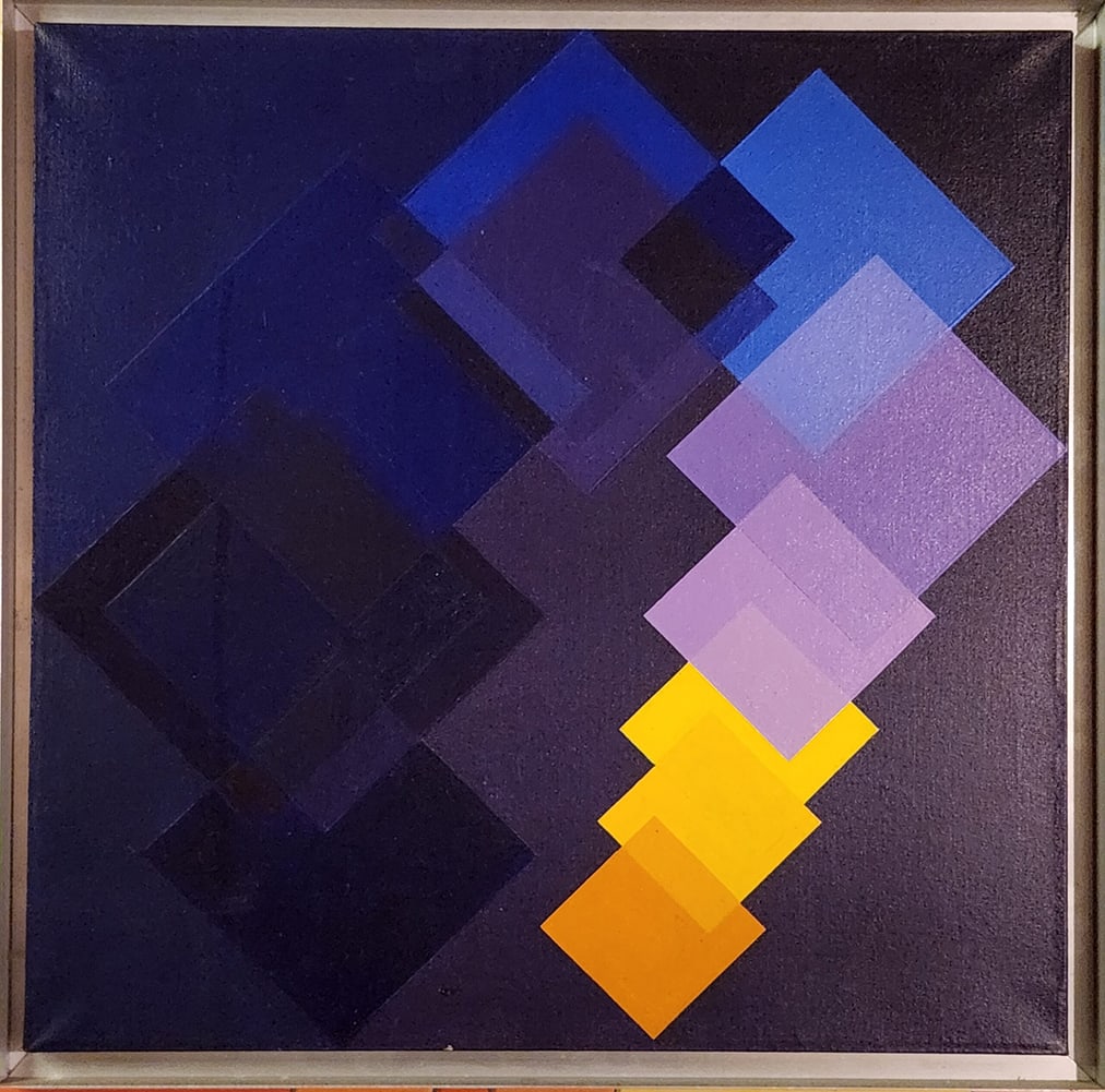 Americo Sposito 1977 VINTAGE ACRYLIC PAINTING, LIGHT AND SPACE BY COMPLEMENT 1977.: Americo Sposito 1977 VINTAGE ACRYLIC PAINTING, LIGHT AND SPACE BY COMPLEMENT 1977. Art Artwork Artist.