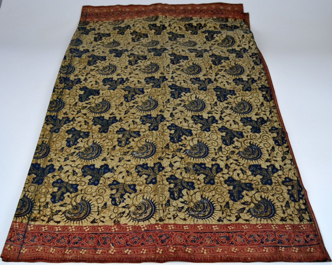 Rare Batik Tulis Jambi Sumatra Hand Drawn Masterpiece: This is a very fine and rare Antique Batik Tulis from Jambi Sumatra, Indonesia. All natural dyes, created for the Arab community inspired by ancient Indian designs. Measures 87 inches x 39 inches.
