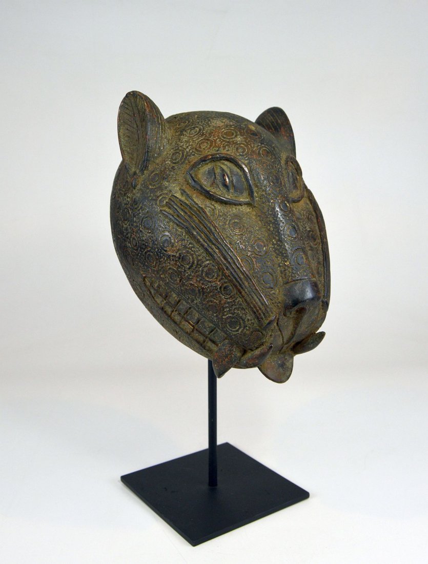 A Fine Contemporary Benin Bronze leopard head, African