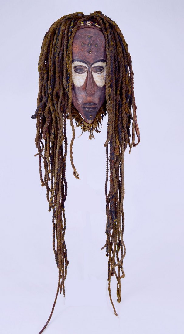 Fantastic Chokwe African mask with long dreadlocks (1 of 7)