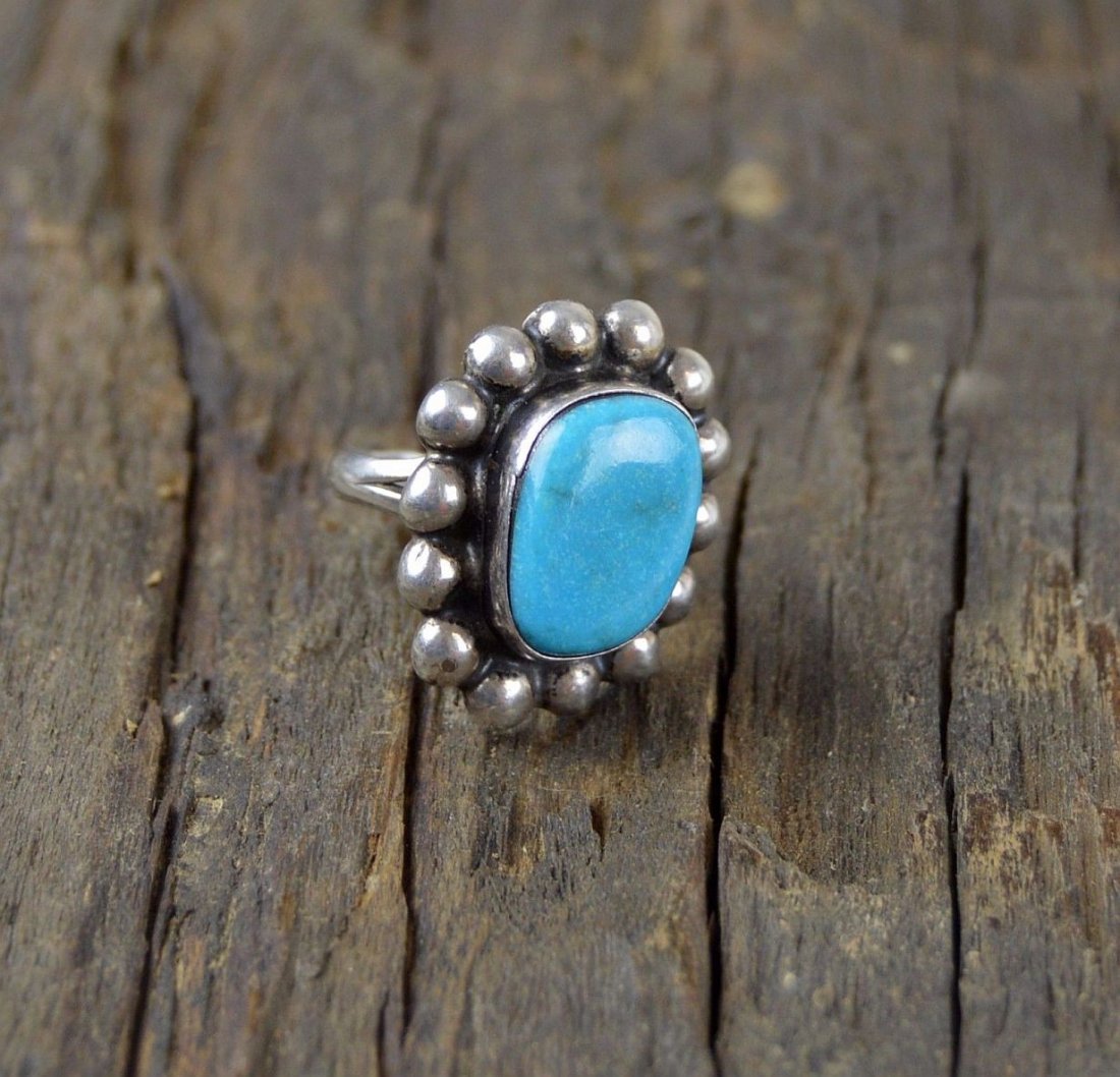 Navajo Sterling Silver Turquoise Ring Stamped size 7.5 (1 of 5)