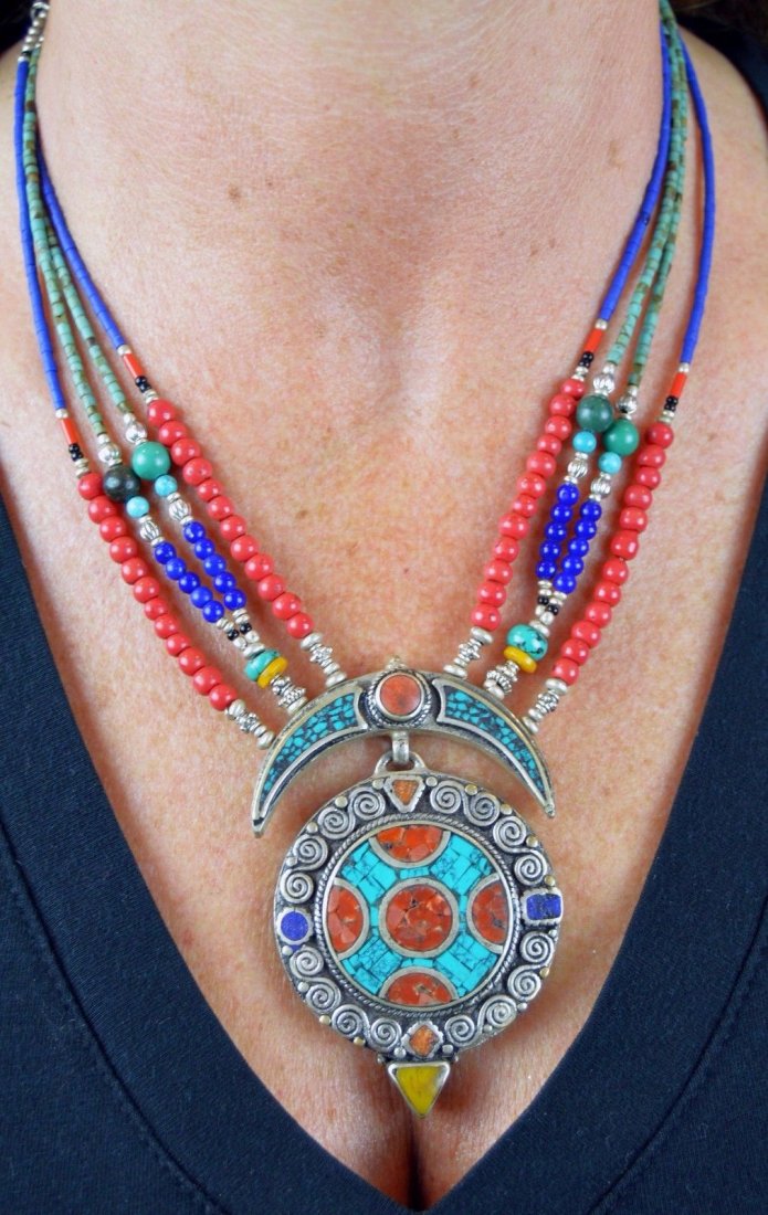 Vintage Lapis Turqoise Carnelion Stone Tribal Necklace (1 of 3)