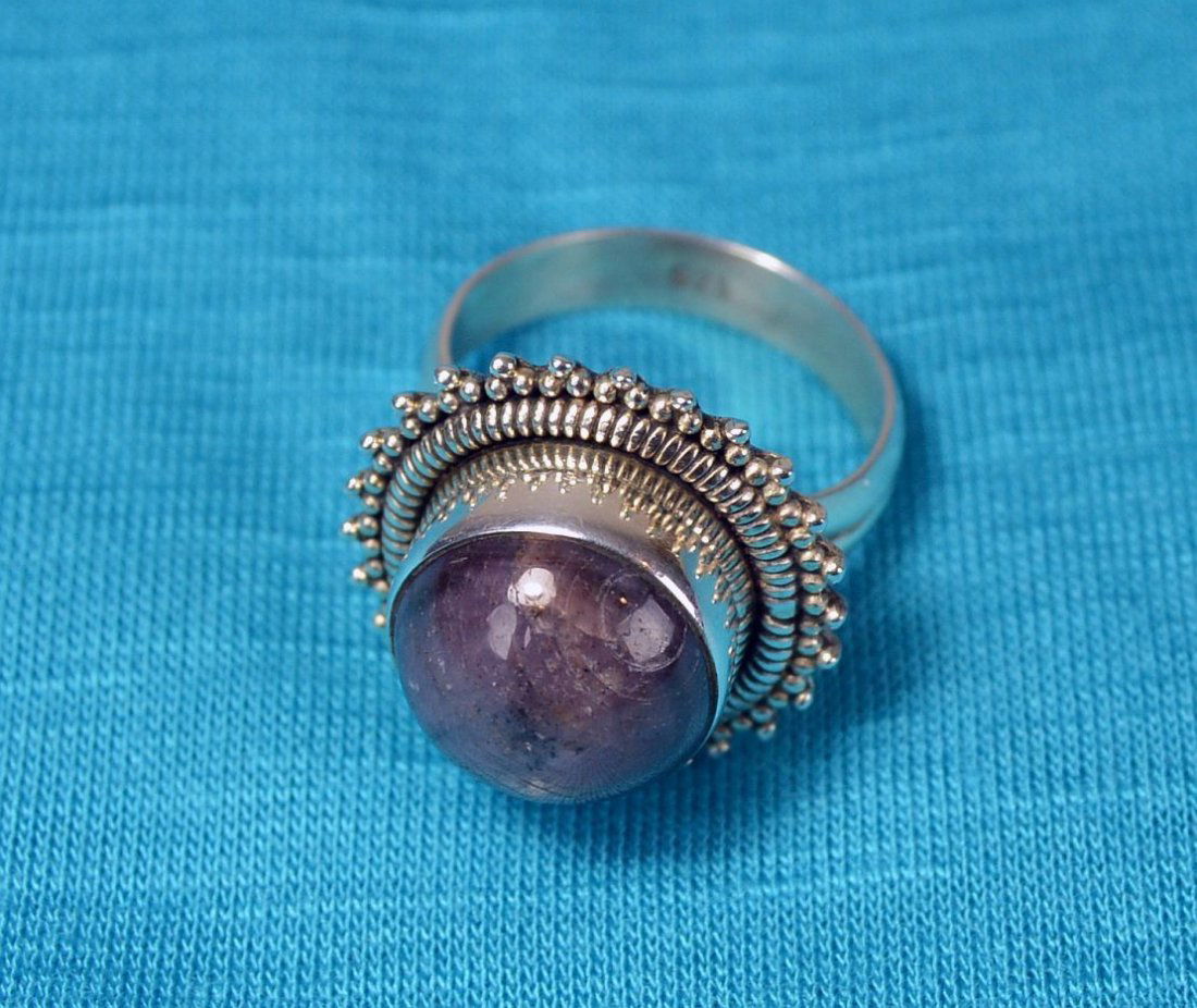 Sterling Silver Ring / Large Star Cabochon Cut Amethyst (1 of 5)