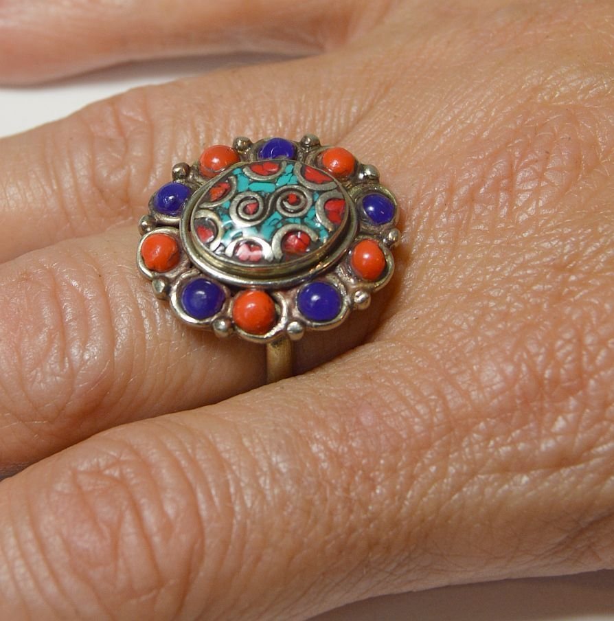 Fine Turquoise SILVER Ring from Morocco size 8.5 (1 of 4)