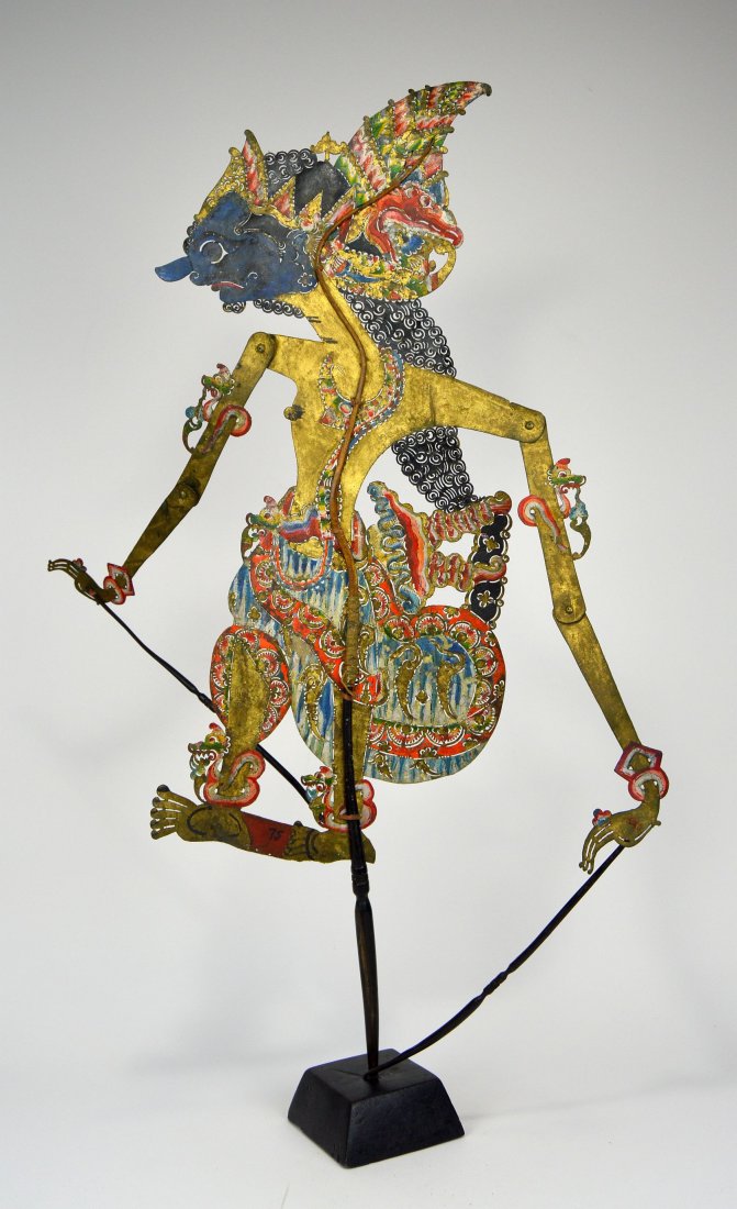 Blue faced Lord Krishna Antique Shadow Puppet from Java (1 of 5)