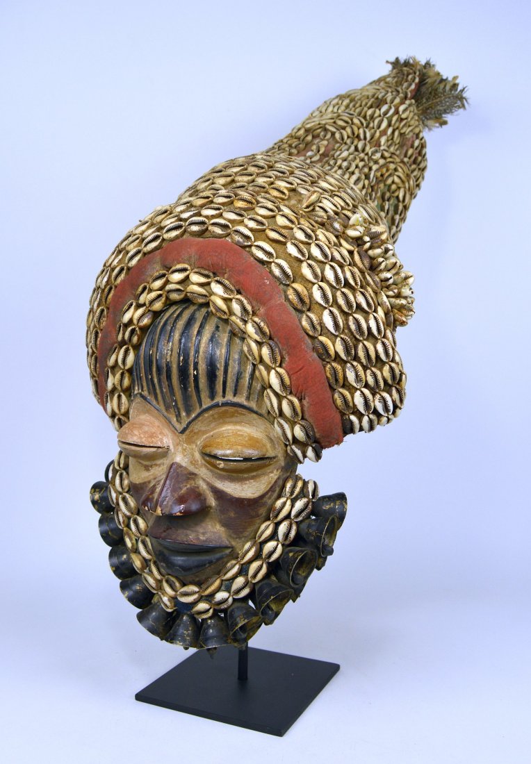 Elaborate Dan Dance mask w/ tall Cowrie shell headdress (1 of 6)