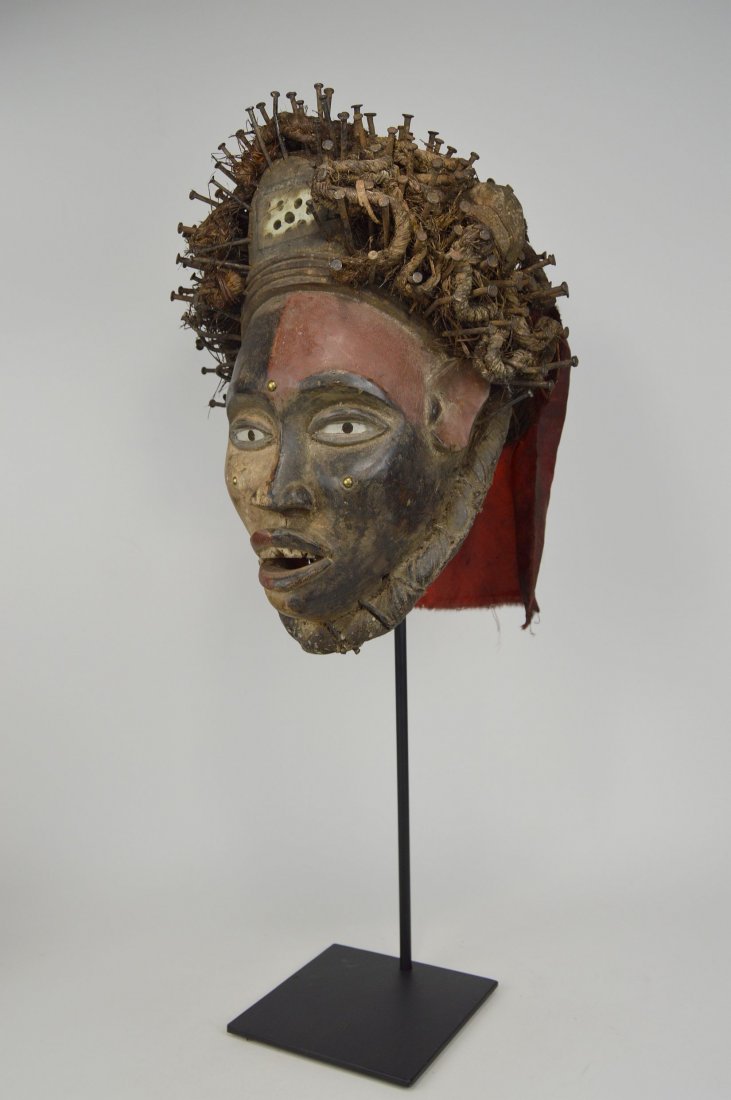 Fantastic Kongo Nail fetish African Mask w/ Glass Eyes (1 of 7)