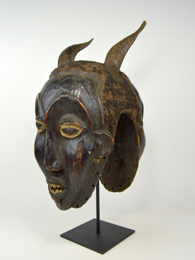 Ekoi Skin Covered janus form "Devil" mask African Art