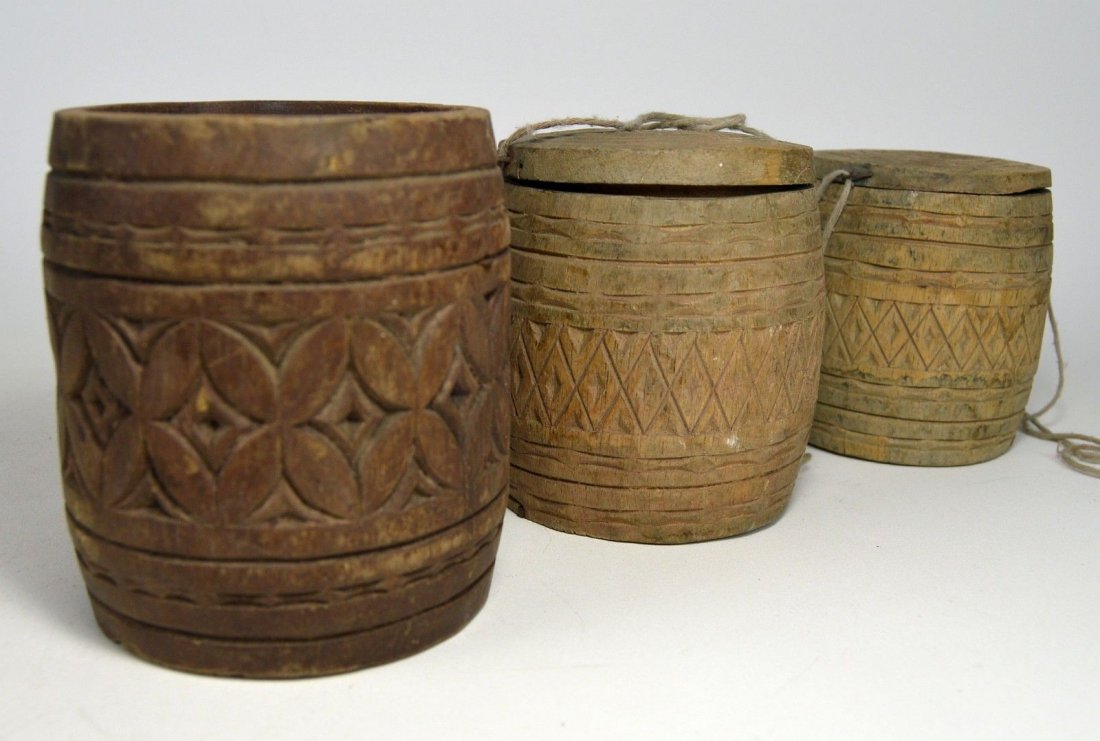 3 Old carved wooden containers from Lombok Island (1 of 5)
