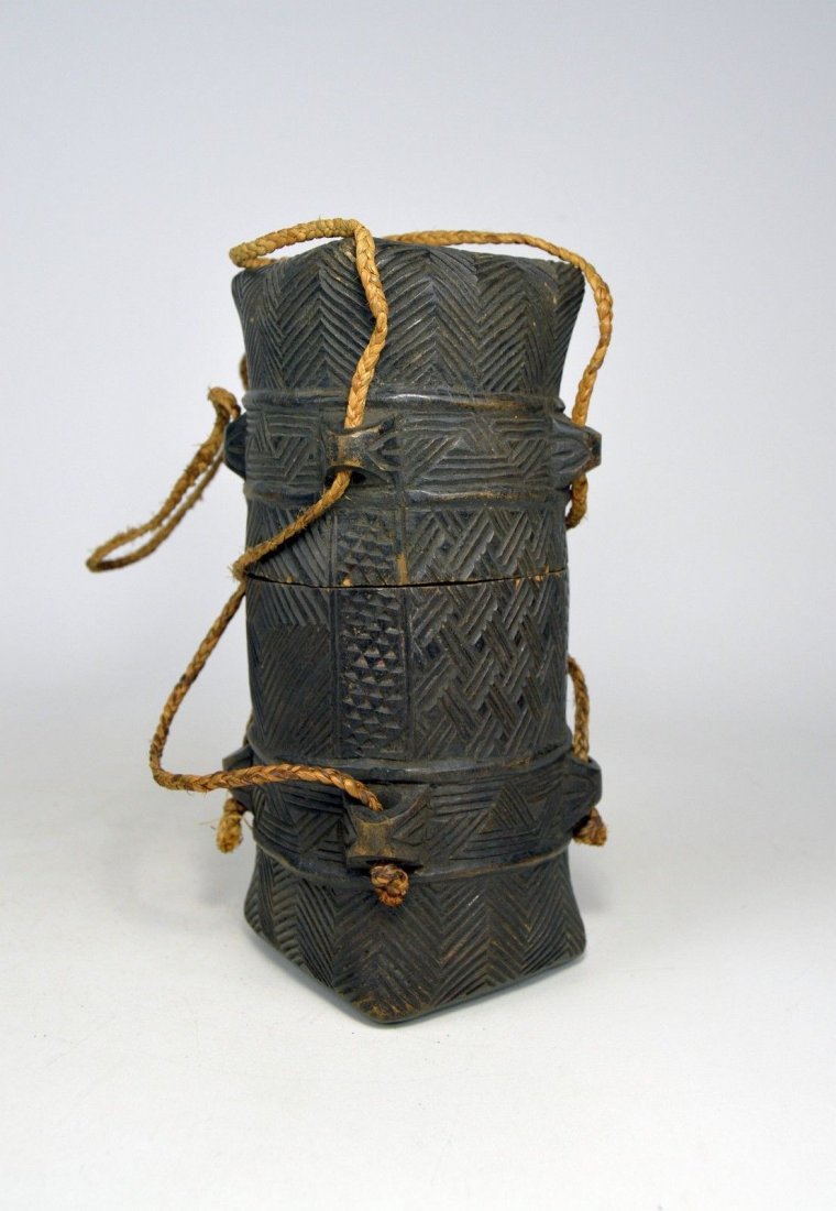 A Vintage Kuba ceremonial container with ornate designs (1 of 5)