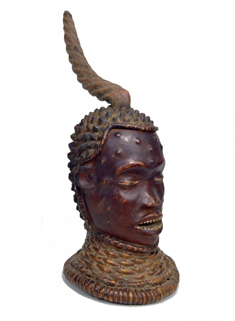 EKOI SKIN COVERED HEADDRESS, AFRICAN ART (1 of 5)