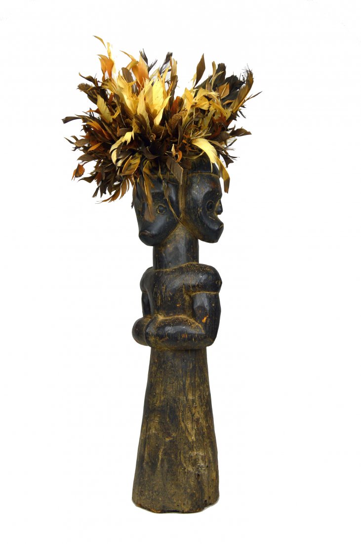 A FANG BYERI RELIQUARY WITH THREE HEADS, AFRICAN ART (1 of 6)