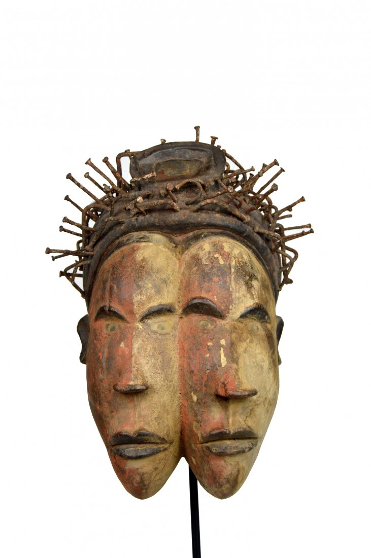 KONGO STYLE JANUS FACED FETISH MASK, AFRICAN ART (1 of 4)