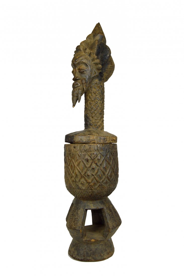 TALL ELABORATE BAULE CEREMONIAL CONTAINER, AFRICAN ART (1 of 7)