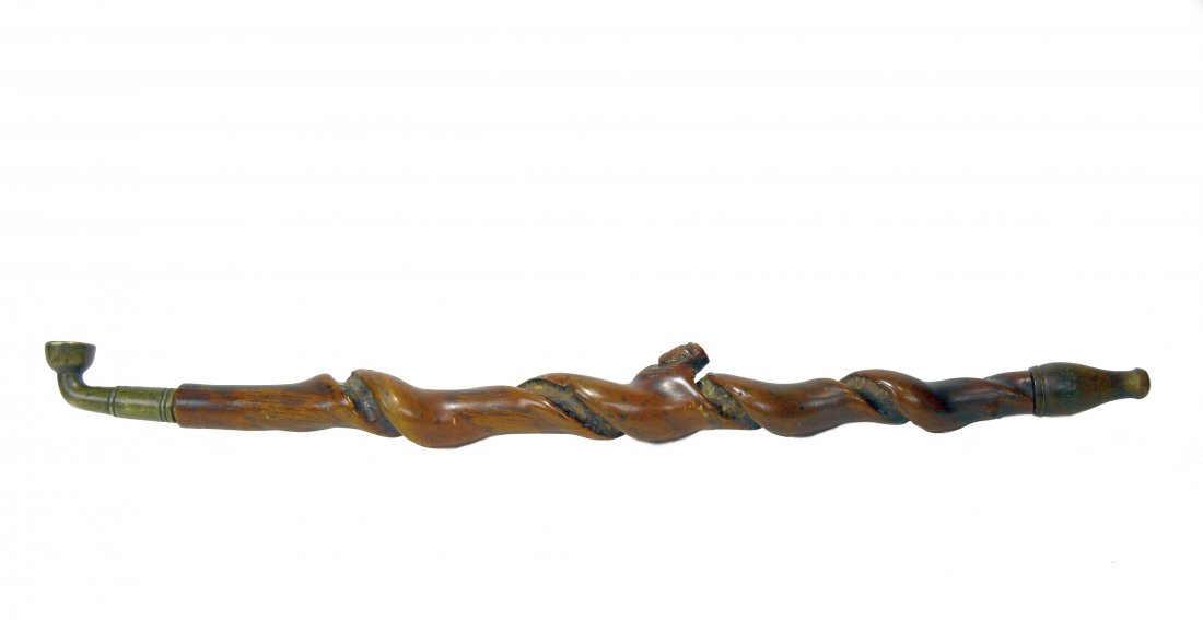 LONG TWISTED ANTIQUE CHINESE OPIUM PIPE WITH FIGURE (1 of 4)