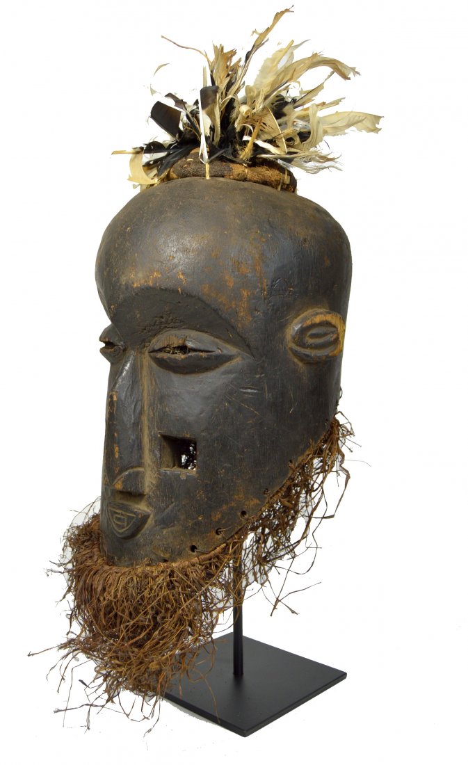 A Kuba Helmet Mask with Feather Headdress, African Art (1 of 7)