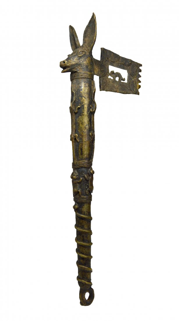 Fine Ashanti Bronze Prestige Axe with Jackal & Serpents (1 of 7)