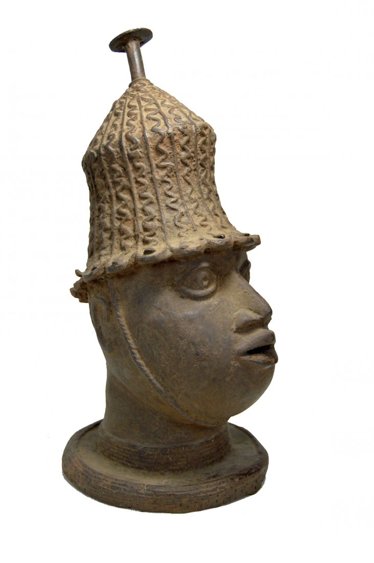 Vintage Benin Bronze Bust with Stylized Hat (1 of 7)