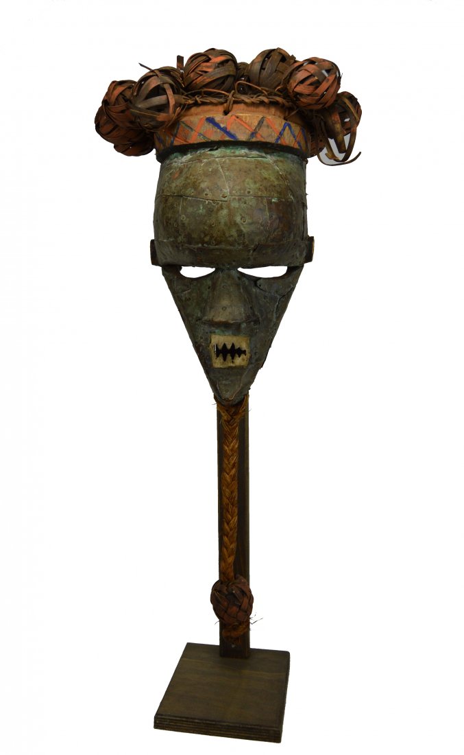 Old Salampasu Mask with Brass & Rattan Headdress (1 of 10)